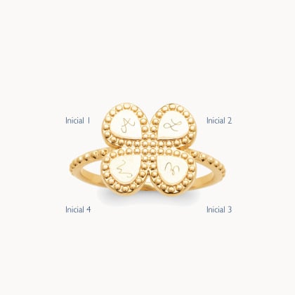 Anillo personalizado Trébol baño de oro merci maman