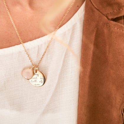 Einzelner Halbedelstein vergoldet Rosen Chalcedon merci maman