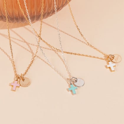 Personalisierte Emaille Kreuz Halskette vergoldet merci maman