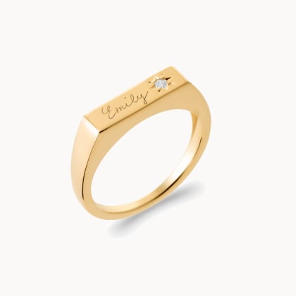 Anello con sigillo rettangolare cristallo personalizzato placcato in oro merci maman