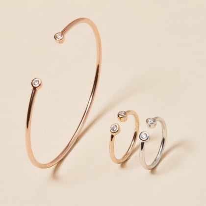 Crystal Solitaire Open Bangle gold plated merci maman