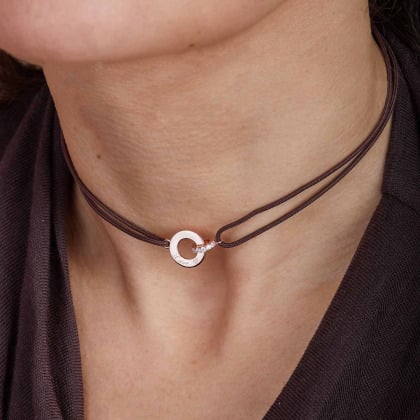 Collar personalizado mini Aros Entrelazados Cristal de cordón Baño de oro Merci Maman