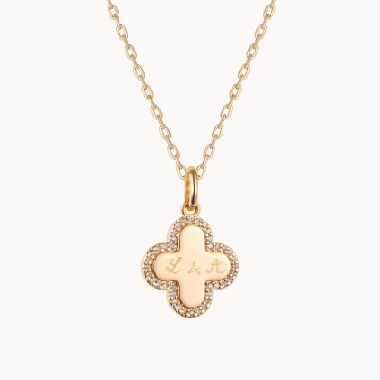 Personalisierte Kristall Klee Kreuz Halskette vergoldet merci maman
