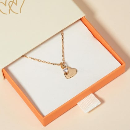Personalised Crystal Solitaire Heart Necklace gold plated merci maman