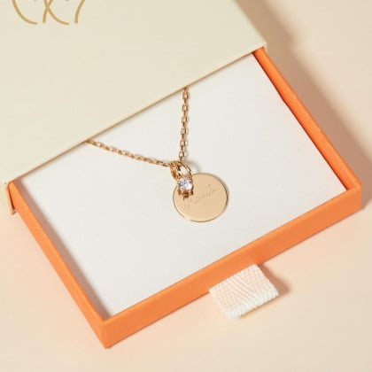 Collana con Messaggio e Cristallo Solitario Personalizzata Placcato in oro  Merci Maman