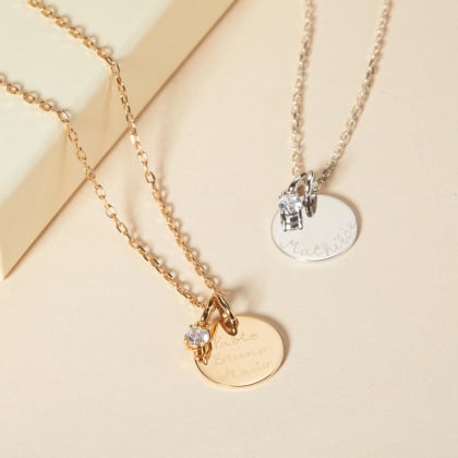 Collana con Messaggio e Cristallo Solitario Personalizzata Placcato in oro  Merci Maman