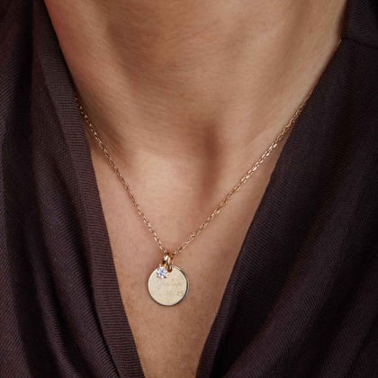 Collana con Messaggio e Cristallo Solitario Personalizzata Placcato in oro  Merci Maman