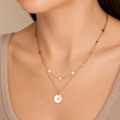 Collana personalizzata con stella in cristallo su disco merci maman