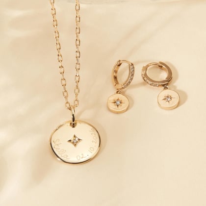 Collana personalizzata con stella in cristallo su disco merci maman