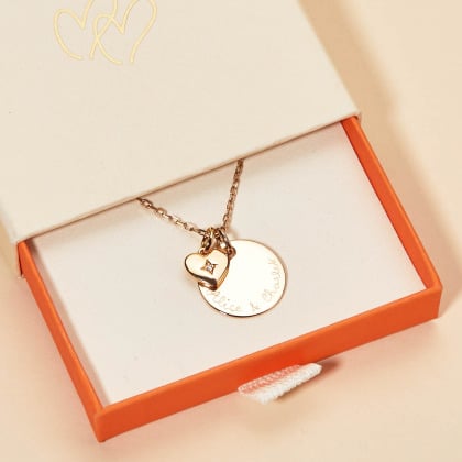 Collana personalizzata con stella in cristallo su cuore e disco piccolo| Merci Maman