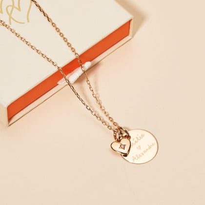 Collana personalizzata con stella in cristallo su cuore e disco piccolo| Merci Maman