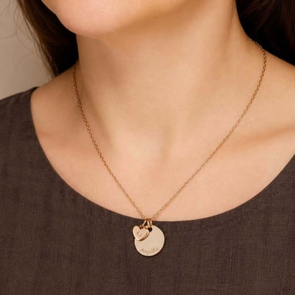 Collana personalizzata con stella in cristallo su cuore e disco piccolo| Merci Maman
