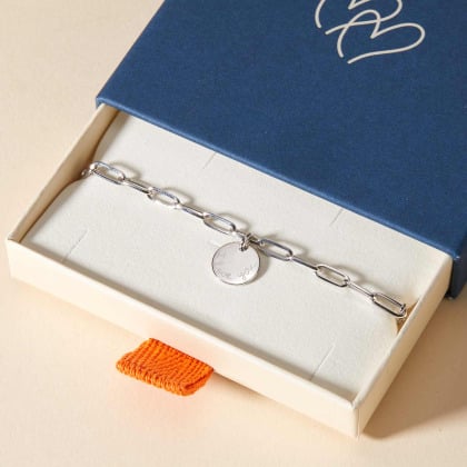 Pulsera personalizada fina Love Links para hombre plata de ley merci maman