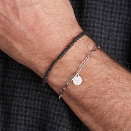 Pulsera personalizada fina Love Links para hombre plata de ley merci maman
