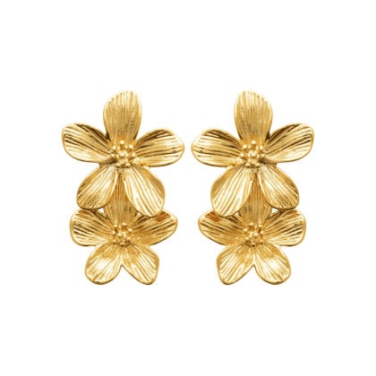 Boucles d’oreilles Double Fleurs en acier doré merci maman