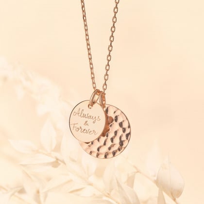 Personalised Hammered Double Disc Necklace gold plated merci maman
