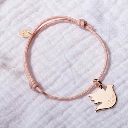Pulsera personalizada de trenza con paloma baño de oro merci maman