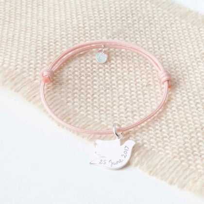 Pulsera personalizada de trenza con paloma baño de oro merci maman
