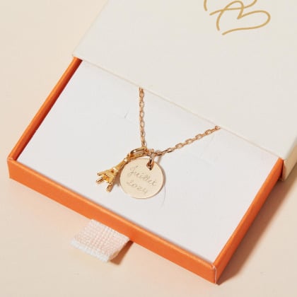 Personalised Eiffel Tower Necklace gold plated merci maman