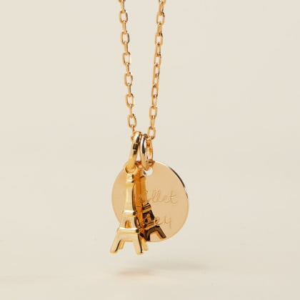 Personalised Eiffel Tower Necklace gold plated merci maman