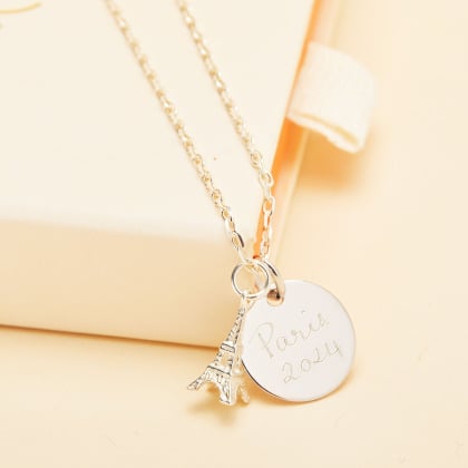 Personalised Eiffel Tower Necklace silver merci maman