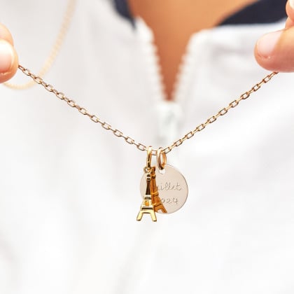 Personalised Eiffel Tower Necklace gold plated merci maman