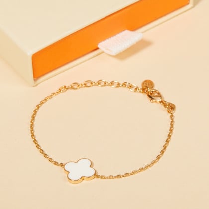 Bracciale personalizzato con croce di smalto a quadrifoglio placcato in oro merci maman