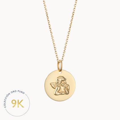 Collar personalizado Medalla del Ángel de oro de 9 kilates merci maman