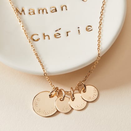 Personalised Family Name Necklace gold plated merci maman