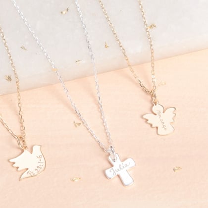 Personalised Christening or Communion Necklace gold plated merci maman