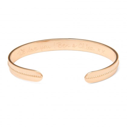 personalised single beaded open bangle gold plated merci maman