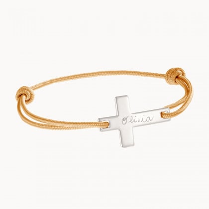 Personalised Flat Cross Bracelet sterling silver merci maman