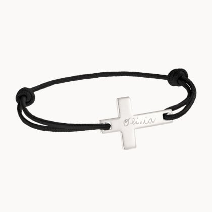 Pulsera personalizada con cruz plana para hombre plata de ley merci maman