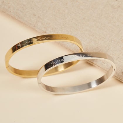Personalised Flat Bangle in Golden Stainless Steel merci maman