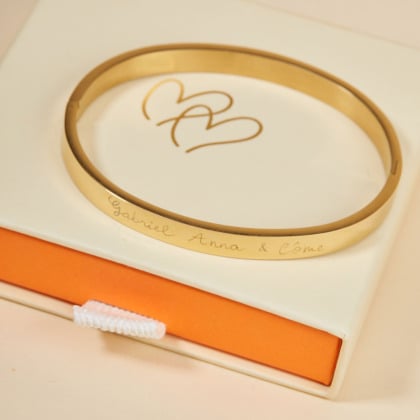 Personalised Flat Bangle in Golden Stainless Steel merci maman