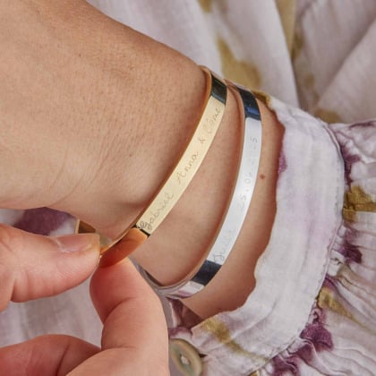 Personalised Flat Bangle in Golden Stainless Steel merci maman