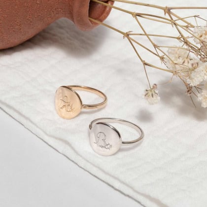 Bague Disque Alphabet Floral personnalisée