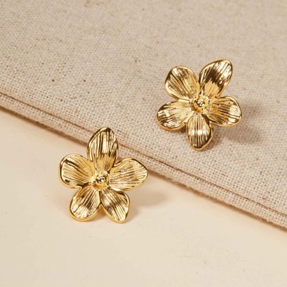 Blumen-Ohrringe in goldfarbenem Edelstahl merci maman