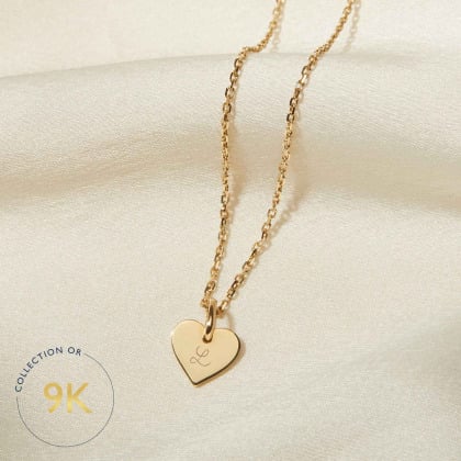 Collier personnalisé Mini Coeur en Or 9 carats merci maman