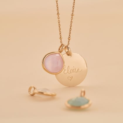 Personalised Gemstone Necklace gold plated rose chalcedony merci maman