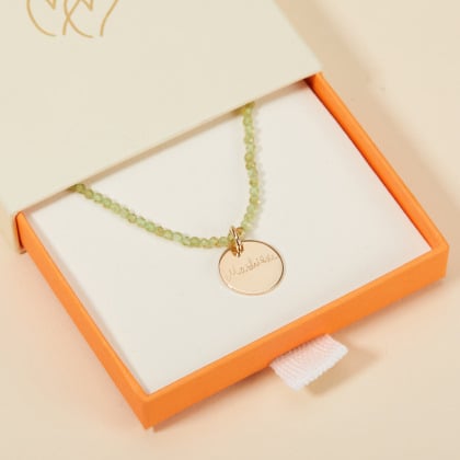 Personalised Gemstone Chain Disc Necklace merci maman