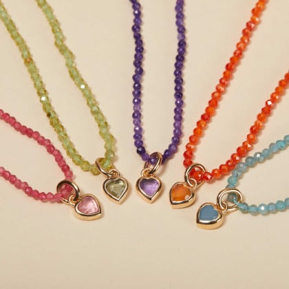 Personalised Gemstone Chain Heart Birthstone Necklace merci maman