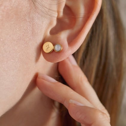 Boucles d'oreilles Pierre fine personnalisées plaqué or merci maman