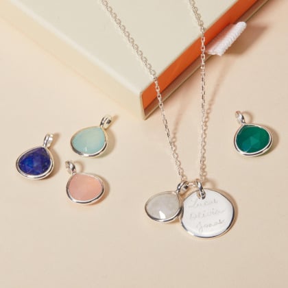 Personalised Gemstone Necklace sterling silver merci maman