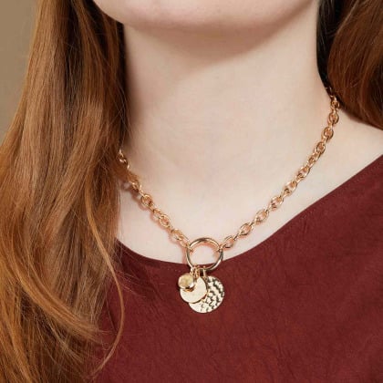 Collar personalizado Amuleto de la Suerte circular con dúo martelé y piedra baño de oro merci maman