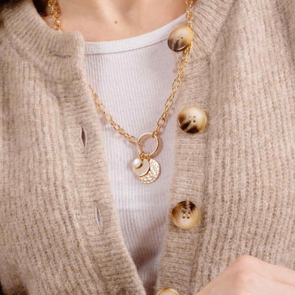 Collar personalizado Amuleto de la Suerte circular con dúo martelé y piedra baño de oro merci maman