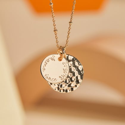 Personalised Hammered Double Disc Necklace gold plated merci maman