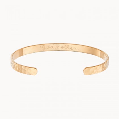 Personalised godmother Hammered Open Bangle gold plated merci maman
