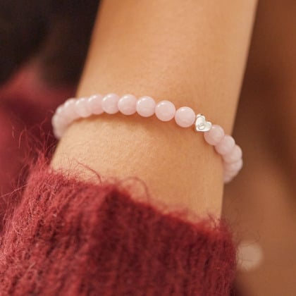 Personalised Heart Initial Beaded Bracelet sterling silver rose Quartz merci maman