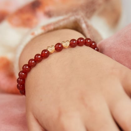 Personalised Heart Initial Beaded Bracelet gold plated red agate merci maman